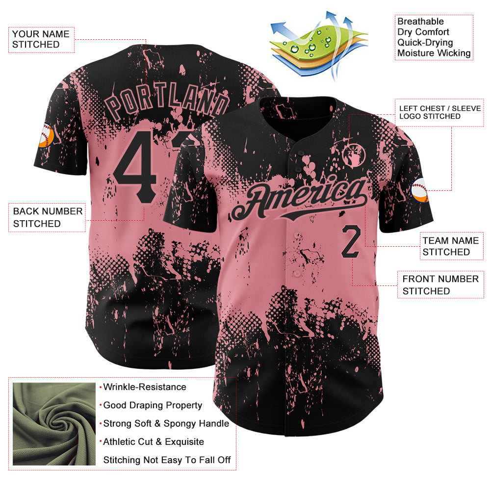 Personalized Black Medium Pink 3D Abstract Splatter Grunge Art Baseball Jersey Personalized 3D Abstract Splatter Grunge Art Baseball Jersey - Medium Black Pink Design Personalized Black Medium Pink 3D - Image 3
