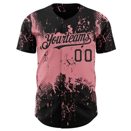 Personalized 3D Abstract Splatter Grunge Art Baseball Jersey - Medium Black Pink Design Personalized Black Medium Pink 3D