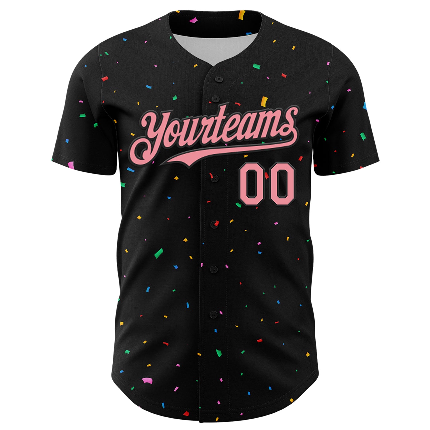 Personalized Black Medium Pink 3D Confetti Baseball Jersey Personalized Black Pink 3D Confetti Baseball Jersey - Medium Size Personalized Black Medium Pink 3D Confetti Baseball Jersey - Image 2