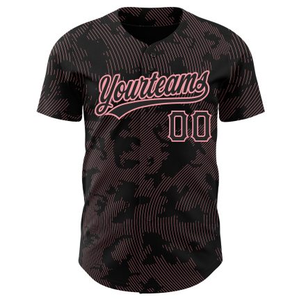 Personalized Pink 3D Curve Lines Black Medium Baseball Jersey Personalized Black Medium Pink 3D Curve Lines Baseball Jersey