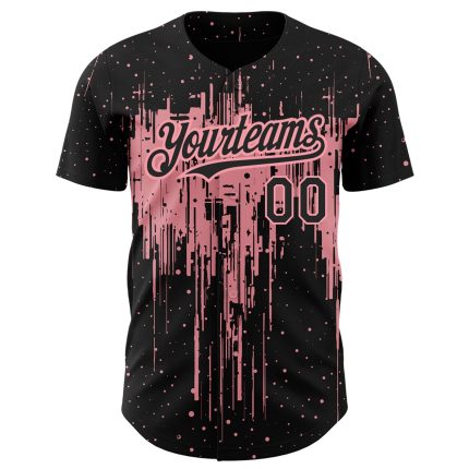 Personalized 3D Dripping Splatter Art Baseball Jersey Black Medium Pink Personalized Black Medium Pink 3D Dripping Splatter