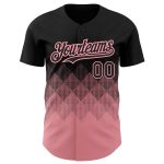 Personalized Black Pink 3D Gradient Baseball Jersey - Medium Square Shapes Design Personalized Black Medium Pink 3D Gradient
