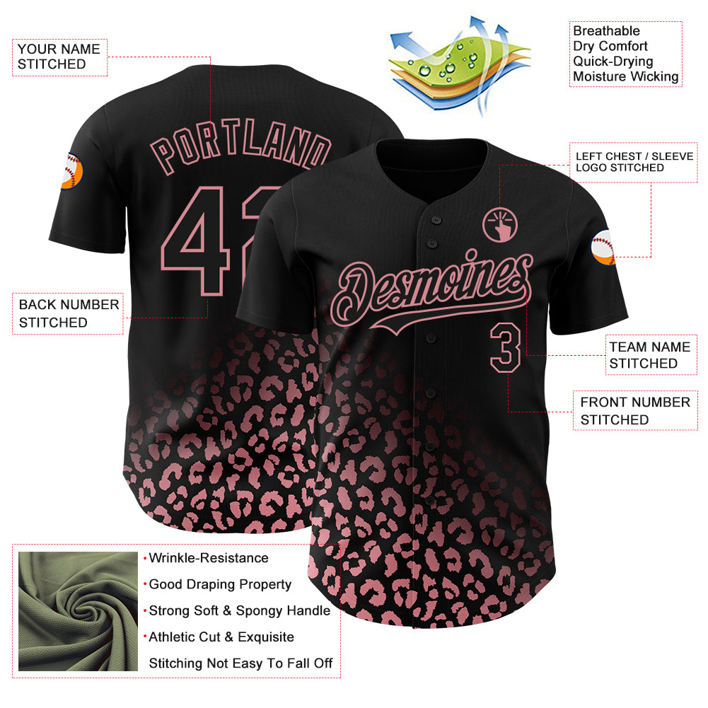 Personalized Black Medium Pink 3D Leopard Print Fade Fashion Baseball Jersey Personalized Black Medium Pink 3D Leopard Print Baseball Jersey Fashion Personalized Black Medium Pink 3D Leopard Print Fade - Image 3