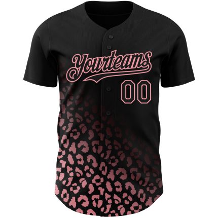 Personalized Black Medium Pink 3D Leopard Print Baseball Jersey Fashion Personalized Black Medium Pink 3D Leopard Print Fade