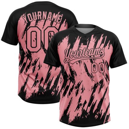 Custom Name and Number Unisex Softball Jersey, Personalized Medium Pink 3D Pattern Black Two-Button Design Personalized Black