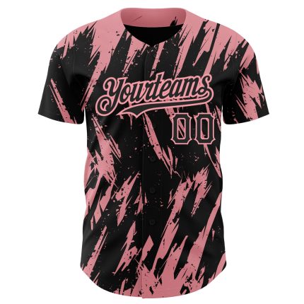Custom Baseball Jersey with Personalized Name and Number - Black Medium 3D Pink Pattern Abstract Design Personalized Black