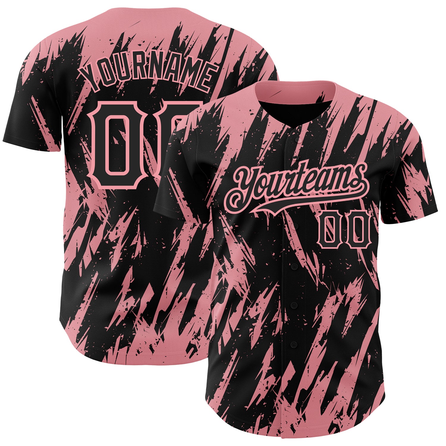 Custom Baseball Jersey with Personalized Name and Number - Black Medium 3D Pink Pattern Abstract Design Personalized Black
