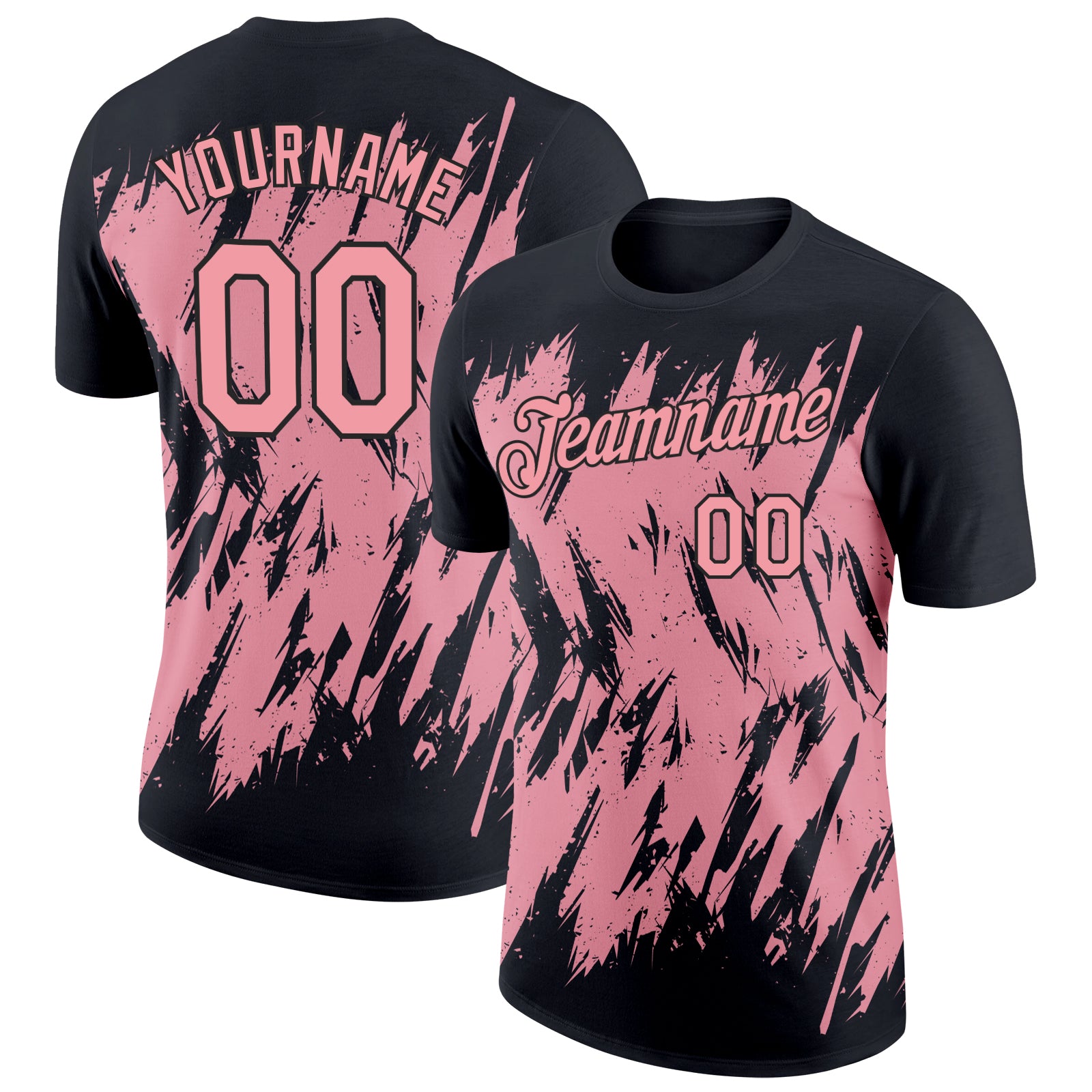 Custom Name and Number Performance T-Shirt - Personalized Black Medium 3D Pink Abstract Sharp Shape Design Personalized Black