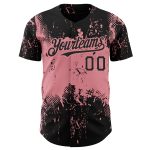 Custom Name and Number Baseball Jersey - Personalized Black Pink 3D Abstract Grunge Art Design, Medium Size Personalized