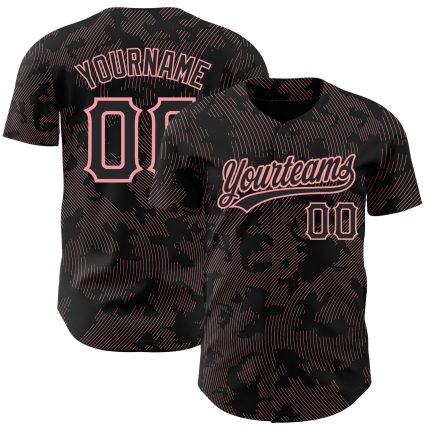 Custom Name and Number Personalized Black Pink 3D Pattern Baseball Jersey with Curve Lines - Medium Size Personalized Black