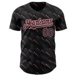 Custom Personalized Black Pink 3D Slant Lines Baseball Jersey with Team Name & Number - Medium Size Personalized Black Medium