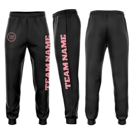 Custom Name and Number Black Pink Fleece Jogger Sweatpants - Personalized Medium Size Personalized Black Medium Pink Fleece