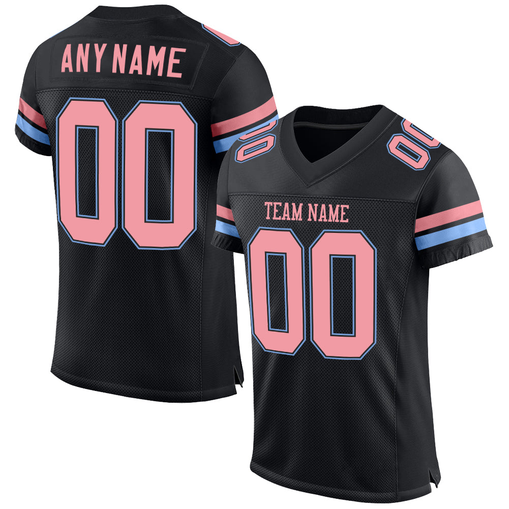 Personalized Black Pink Light Blue Mesh Football Jersey - Medium Size Personalized Black Medium Pink-Light Blue Mesh Football