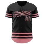 Custom Name and Number Personalized Black Baseball Jersey Medium with Pink Line Authentic Team Design Personalized Black