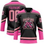 Personalized Pink Hockey Lace Neck Jersey - Black Medium Personalized Black Medium Pink-Pink Hockey Lace Neck Jersey