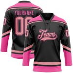 Personalized Pink Hockey Lace Neck Jersey - Black Medium Personalized Black Medium Pink-Pink Hockey Lace Neck Jersey