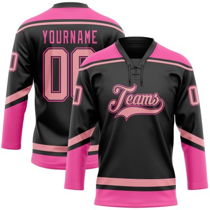 Personalized Pink Hockey Lace Neck Jersey - Black Medium Personalized Black Medium Pink-Pink Hockey Lace Neck Jersey