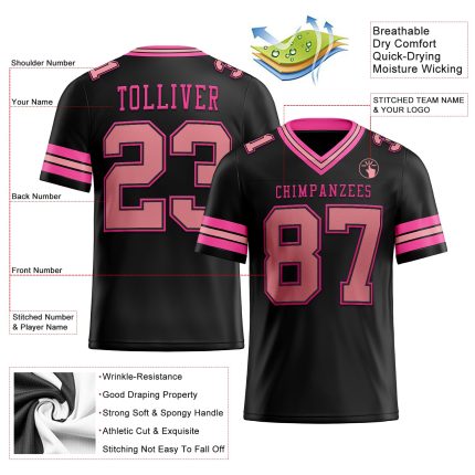 Custom Pink Mesh Medium Football Jersey with Personalized Name & Number - Black Team Authentic Personalized Black Medium
