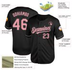 Custom Name and Number Authentic Throwback Baseball Jersey - Personalized Black Medium with Pink and Steel Gray Mesh Personalized