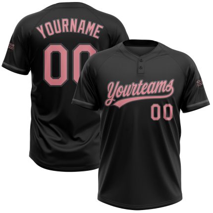 Personalized Unisex Softball Jersey in Black, Medium with Pink and Steel Gray, Two-Button Design Personalized Black Medium
