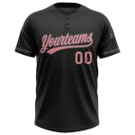 Custom Name and Number Unisex Softball Jersey - Personalized Medium Black Pink-Steel Gray Two-Button Design Personalized