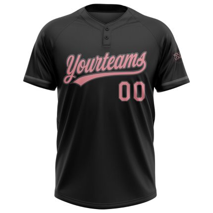 Custom Name and Number Unisex Softball Jersey - Personalized Medium Black Pink-Steel Gray Two-Button Design Personalized