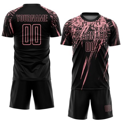 Personalized Pink Black Medium Soccer Jersey - Custom Sublimation Uniform Personalized Black Medium Pink Sublimation Soccer