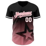 Personalized 3D Gradient Twinkle Star Baseball Jersey - Medium Black with Pink and White Personalized Black Medium Pink-White
