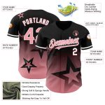 Customizable 3D Gradient Twinkle Star Baseball Jersey with Personalized Name and Number - Black Medium Pink-White Design