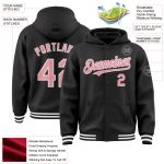 Custom Name Number Varsity Letterman Bomber Hoodie Jacket - Personalized Medium Black Pink-White Full-Snap Personalized Black