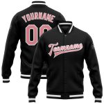 Custom Name Number Varsity Letterman Jacket Bomber Medium Black Pink White Personalized Black Medium Pink-White Bomber Full-Snap