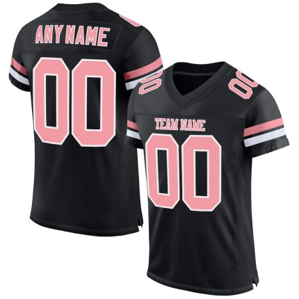 Custom Personalized Football Jersey - Medium Black Mesh with Pink and White Team Name & Number Personalized Black Medium