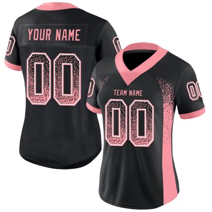 Custom Name and Number Pink-White Mesh Drift Football Jersey for Team - Personalized Black Medium Size Personalized Black