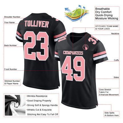 Personalized Black Pink-White Mesh Football Jersey - Medium Size Personalized Black Medium Pink-White Mesh Football Jersey