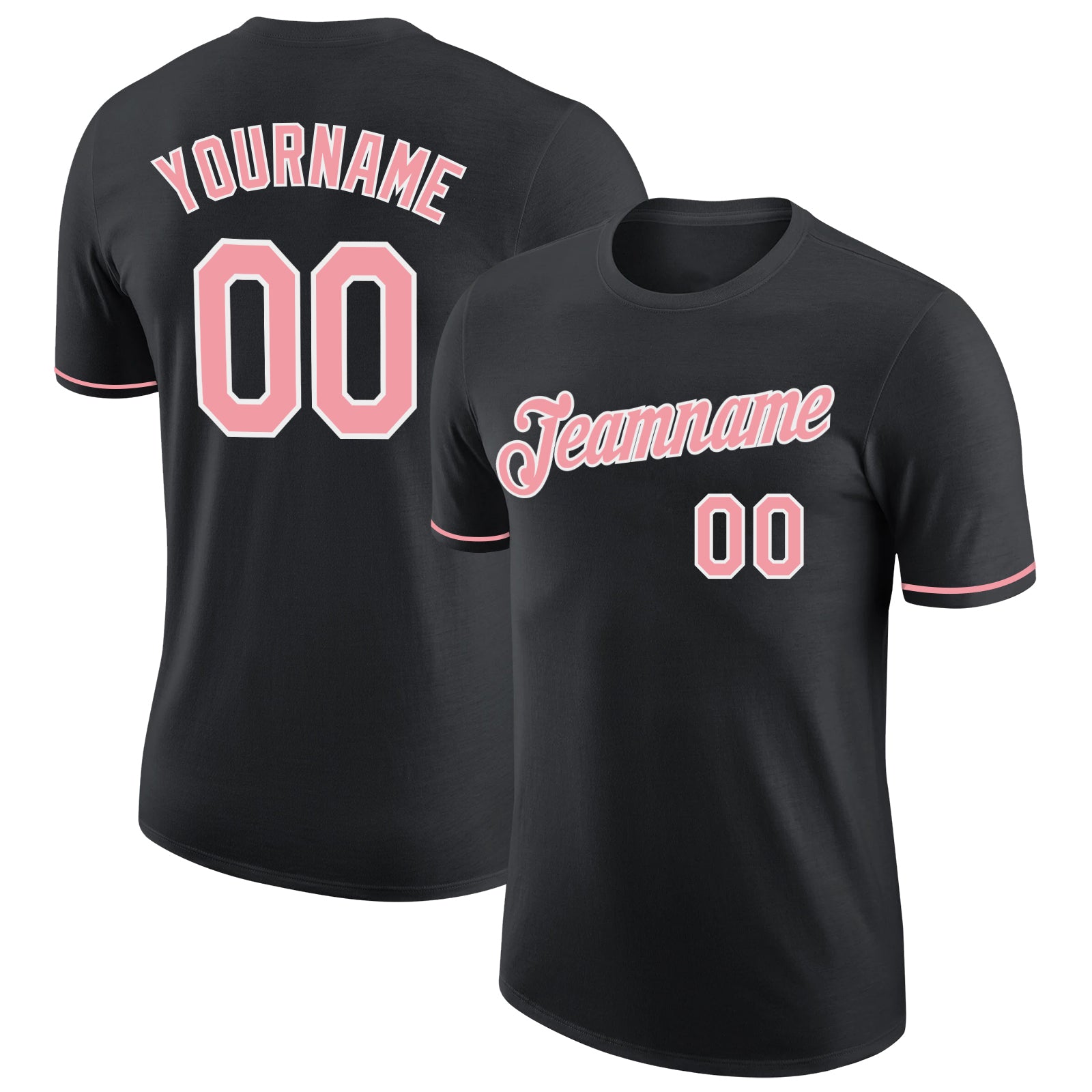 Custom Personalized Team Performance T-Shirt with Name and Number - Black Medium Pink-White Personalized Black Medium Pink-White