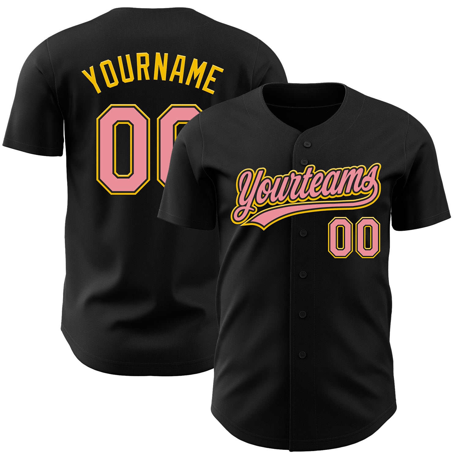 Custom Authentic Baseball Jersey - Personalized Black Medium with Pink-Yellow Details, Custom Name & Number Personalized