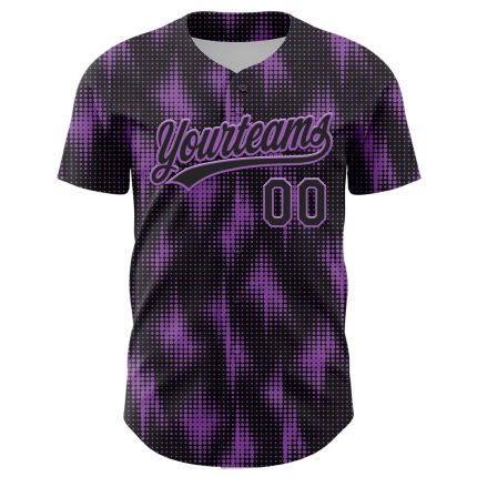 Personalized Black Purple 3D Halftone Dots Baseball Jersey - Medium Size Personalized Black Medium Purple 3D Halftone Dots