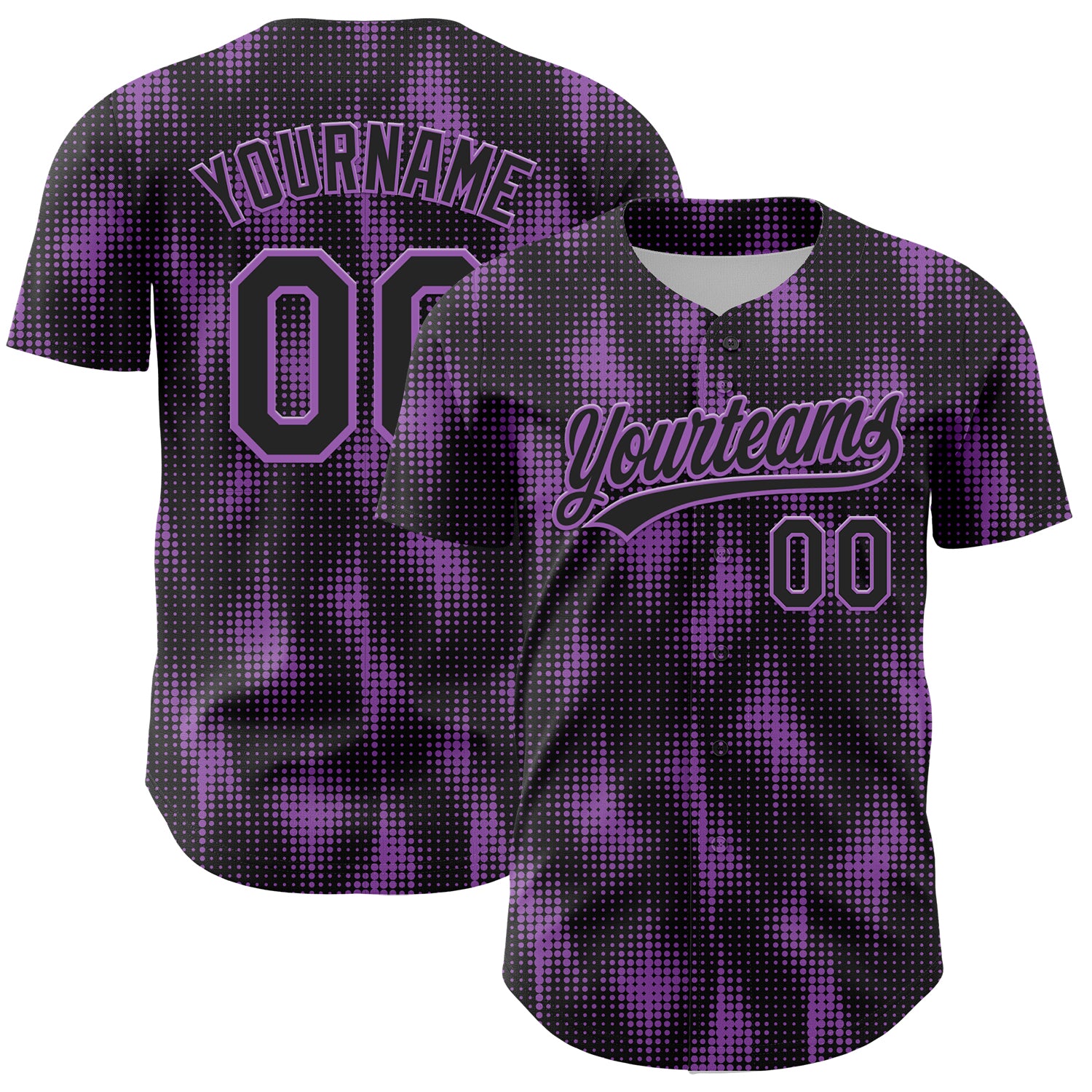 Personalized Black Purple 3D Halftone Dots Baseball Jersey - Medium Size Personalized Black Medium Purple 3D Halftone Dots
