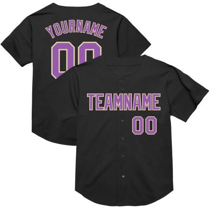 Custom Name and Number Black Purple-Cream Mesh Baseball Jersey - Medium Authentic Throwback Team Style Personalized Black