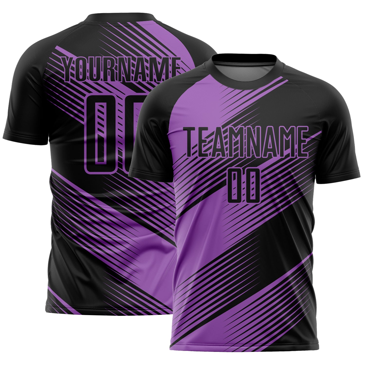 Custom Name and Number Personalized Soccer Jersey - Black Medium with Purple Lines Personalized Black Medium Purple Line