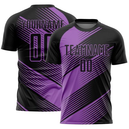 Custom Black Purple Line Soccer Jersey Medium Size - Sublimation Uniform Personalized Black Medium Purple Line Sublimation