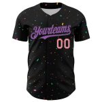 Custom Name and Number Personalized Baseball Jersey - Black with Purple and Pink 3D Pattern Design - Medium Size Personalized