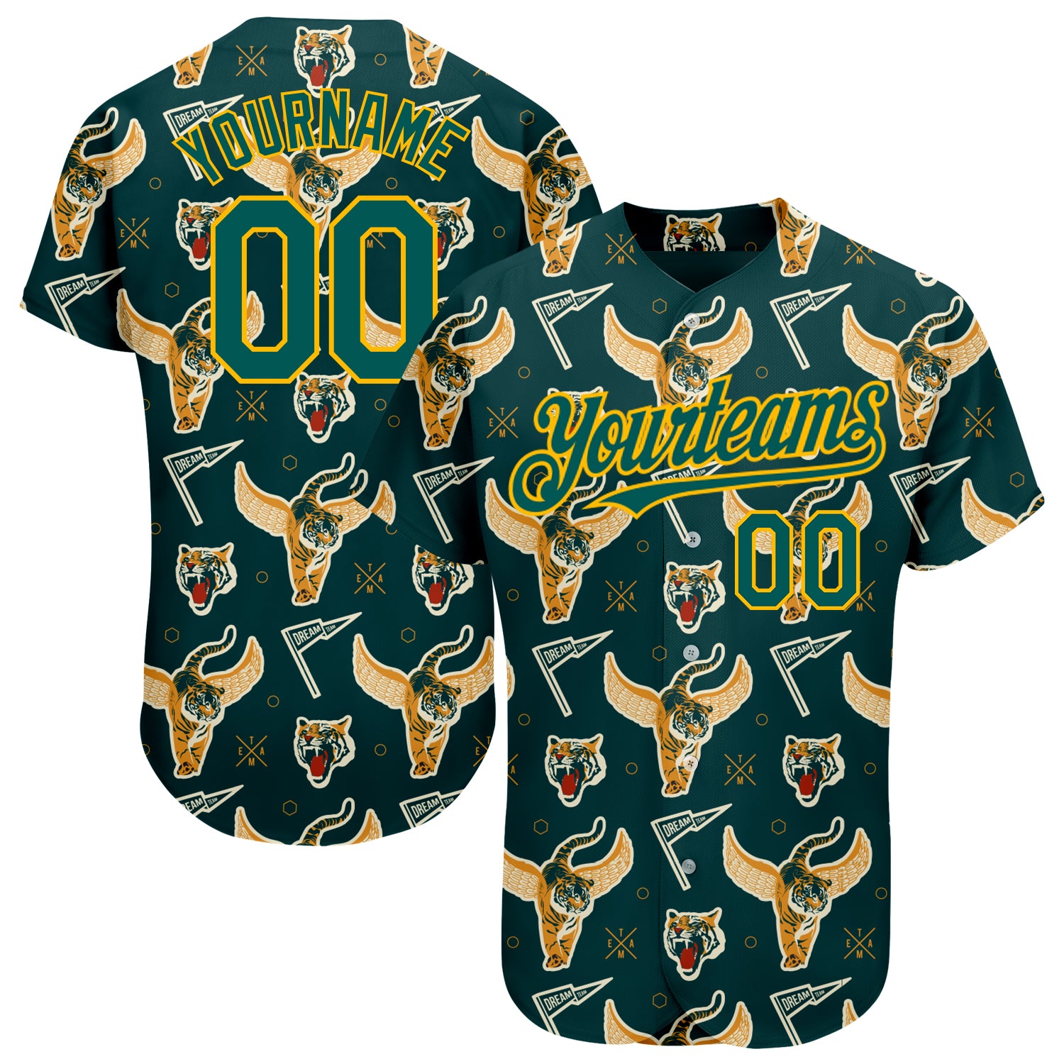 Custom Name Number Tiger Baseball Jersey Black Midnight Green Gold 3D Pattern Design Authentic Personalized Black Midnight