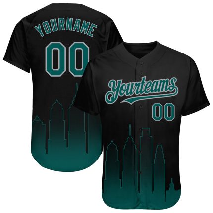Personalized Philadelphia City Edition 3D Black Midnight Green-Gray Fade Baseball Jersey Personalized Black Midnight Green-Gray