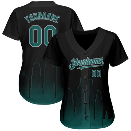 Personalized Philadelphia City Edition 3D Black Midnight Green-Gray Fade Baseball Jersey Personalized Black Midnight Green-Gray