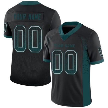 Custom Name and Number Black Mesh Drift Football Jersey - Midnight Green-Gray Fashion Team Apparel Personalized Black Midnight