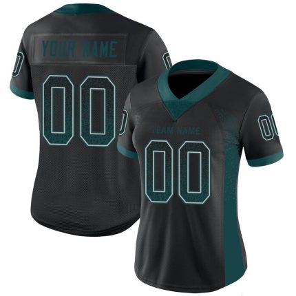 Custom Name and Number Black Mesh Drift Football Jersey - Midnight Green-Gray Fashion Team Apparel Personalized Black Midnight