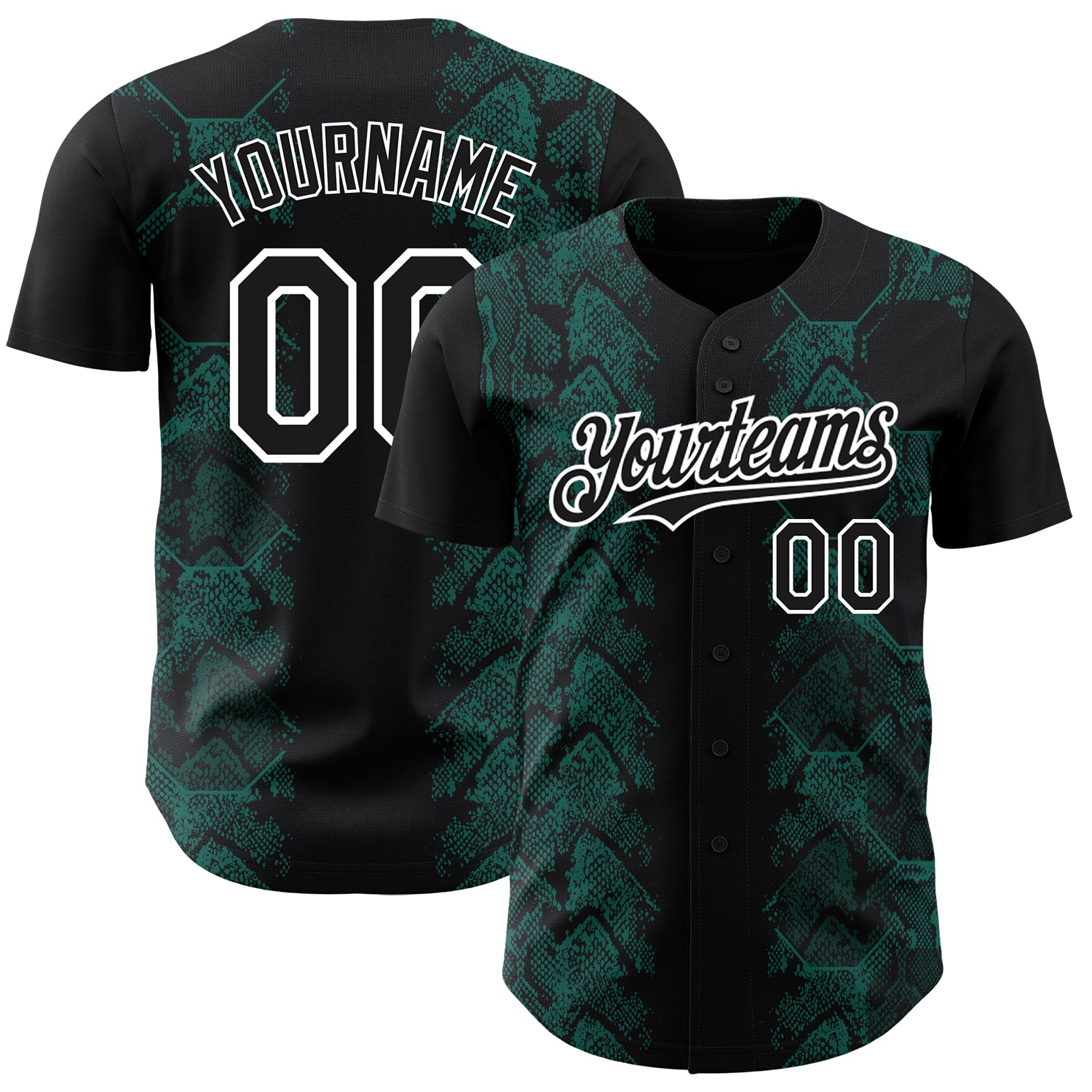 Personalized 3D Animal Snake Baseball Jersey in Black Midnight Green-White Personalized Black Midnight Green-White 3D Animal