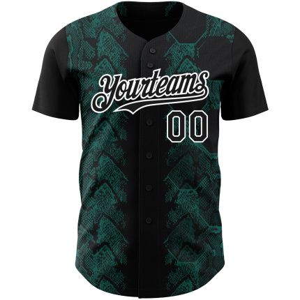 Personalized 3D Animal Snake Baseball Jersey in Black Midnight Green-White Personalized Black Midnight Green-White 3D Animal