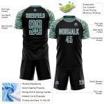 Personalized Black Midnight Green White Sublimation Soccer Jersey with Curved Wavy Lines Design Personalized Black Midnight
